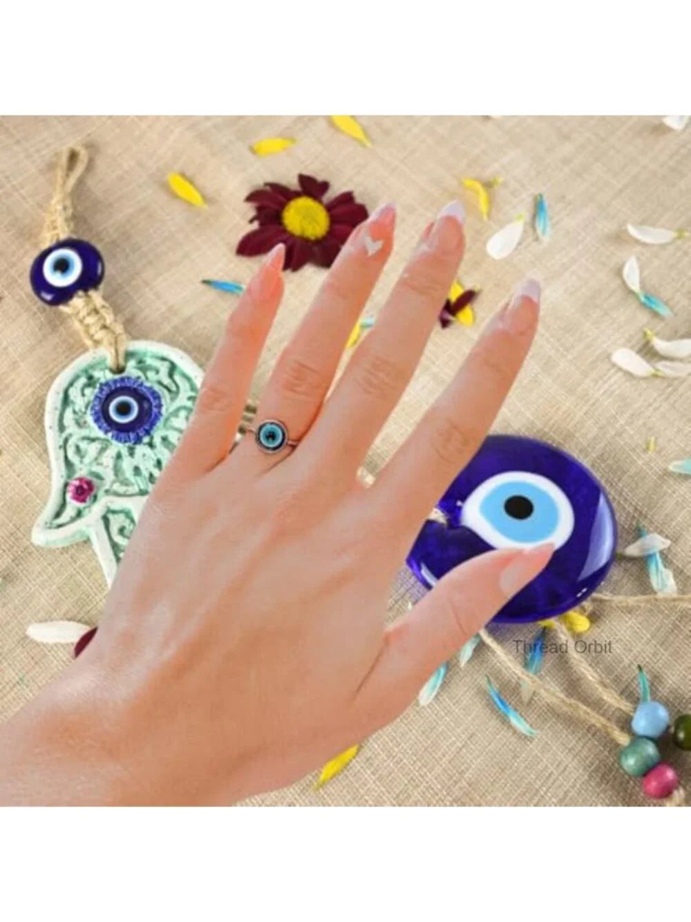 Stainless Steel Evil Eye Ring, Hypoallergenic, Tarnish Resistant, Stacking Ring